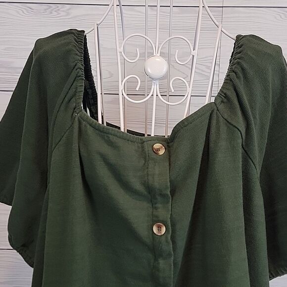 Lane Bryant square neck button-down knit top - green Women's Size 26/28 - Picture 2 of 10